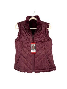 Nicole Miller Reversible Quilted Faux Fur Puffer Vest Wine Burgundy Medium NWT